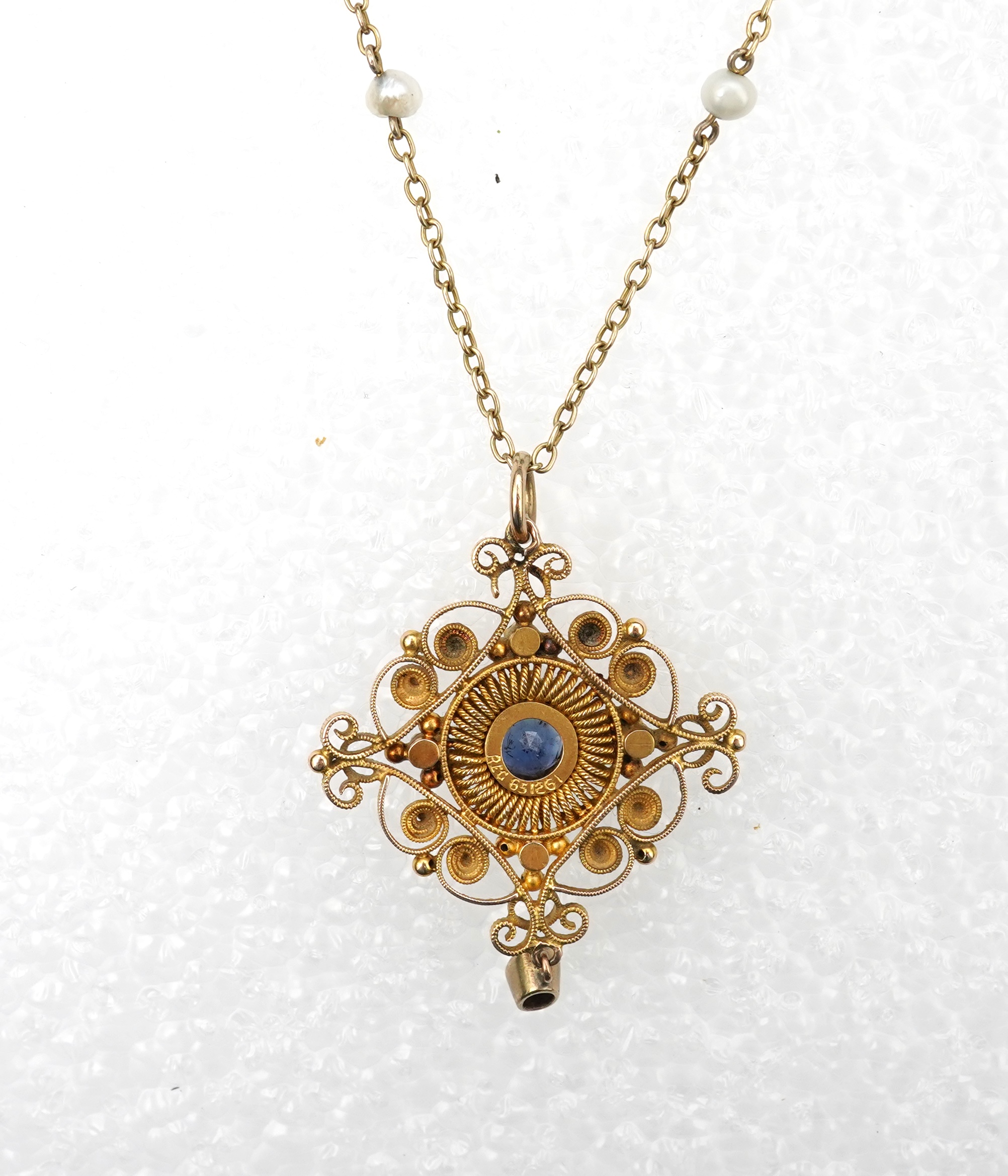 A sapphire, amethyst and pearl pendant necklace, late 19th century